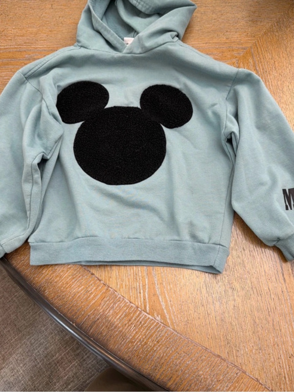 Disney Sage Green Kids Hoodie with Black Mickey Applique